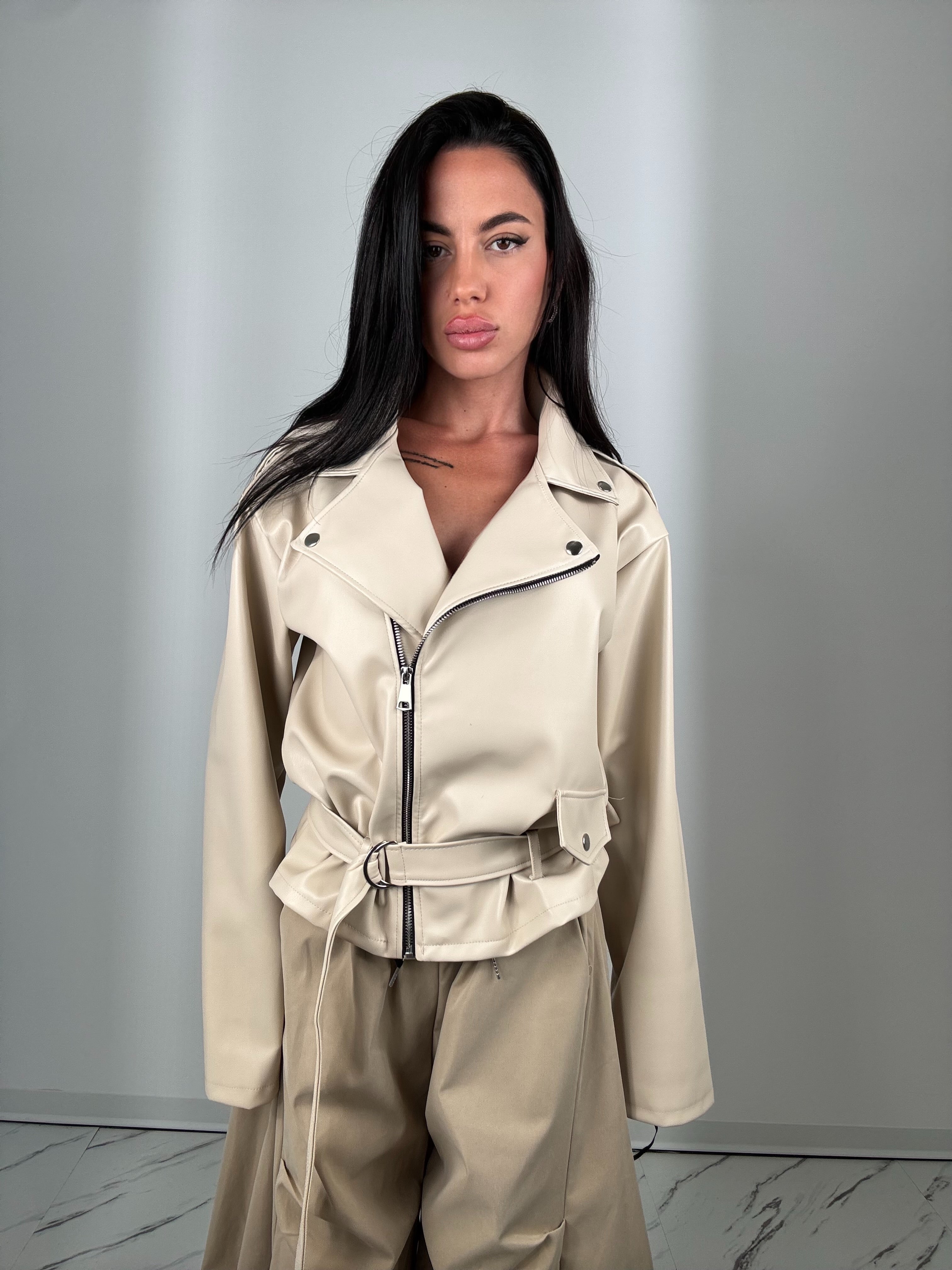 Chiodo over beige