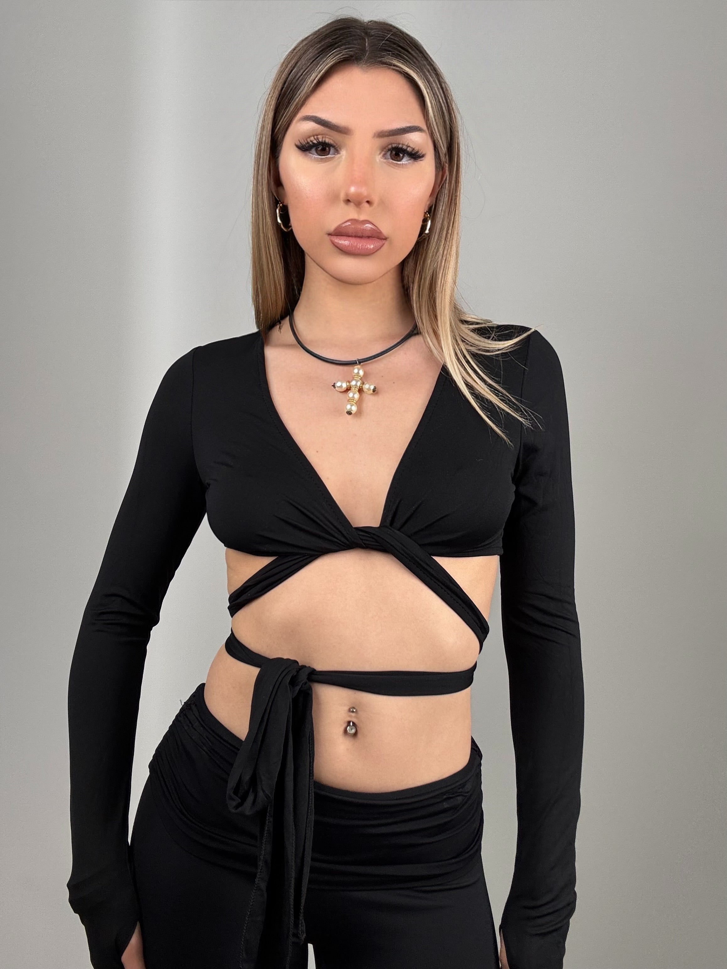 Top incrociatina nero
