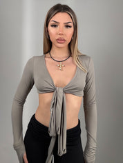 Top incrociatina tortora